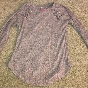 soft grey long sleeve laced up top